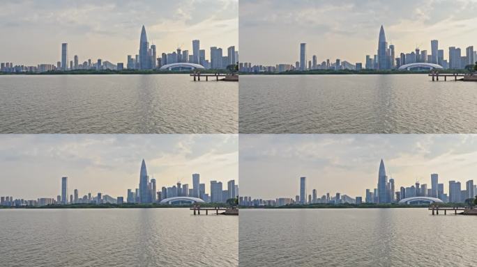 深圳湾公园海岸线黄昏的天际线