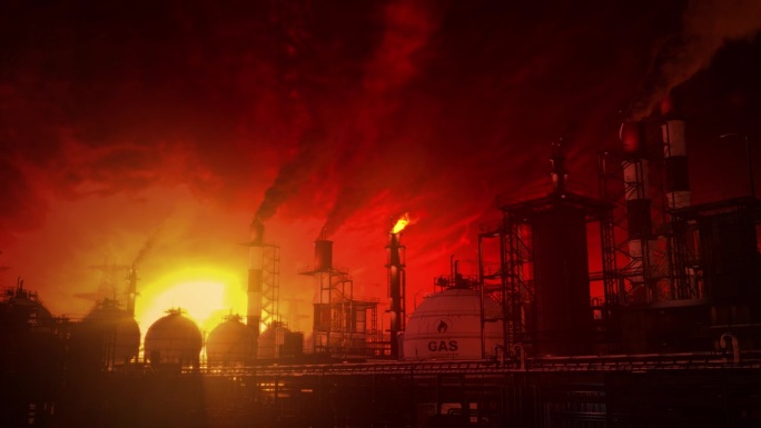 阴暗的燃气发电站与储存工业中心在日出，有效的循环视频