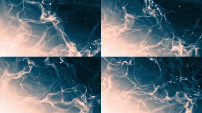 4k抽象波烟背景，闪亮的飞布装饰设计，美丽的发光波从空气与粒子的能量和魔力，窗帘，挥舞烟雾，鬼