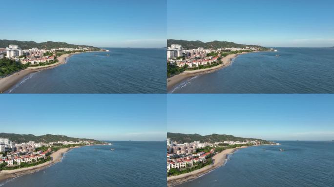 厦门海岸线航拍海边沙滩风景珍珠湾海滨浴场