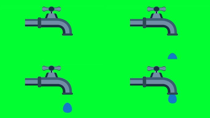 水龙头滴水绿屏动画。厨房里的水流龙头和落水水槽