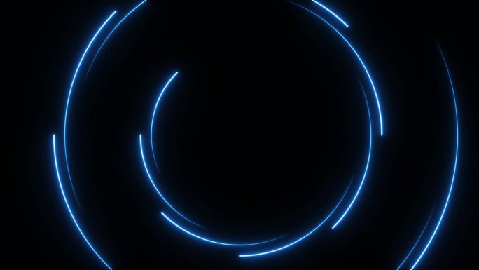 动画霓虹灯发光的圆圈框架。彩色激光显示无缝循环4K边界。未来的光效果孤立的黑色。VJ背景为俱乐部，表
