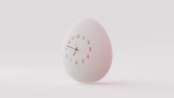 鸡蛋，看起来像一个时钟动画在白色的背景。最小的想法概念。
