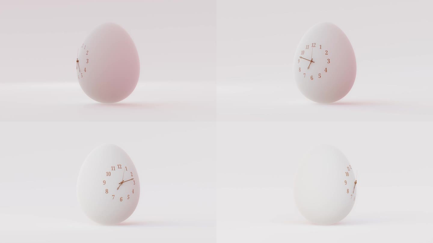鸡蛋，看起来像一个时钟动画在白色的背景。最小的想法概念。