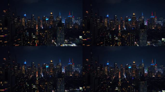俯瞰令人叹为观止的大都市夜景。灯火辉煌的纽约。