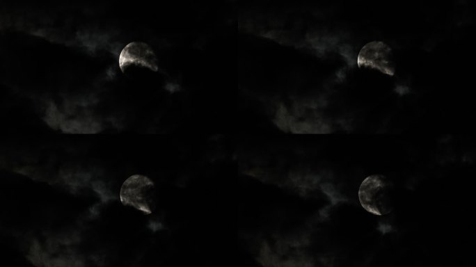 夜晚唯美月亮月球云中月多云