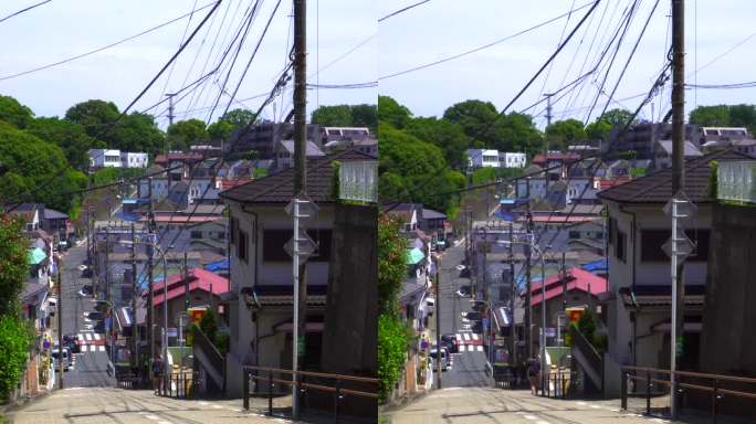 住宅区内的陡坡路(七谷坂)。日本横滨