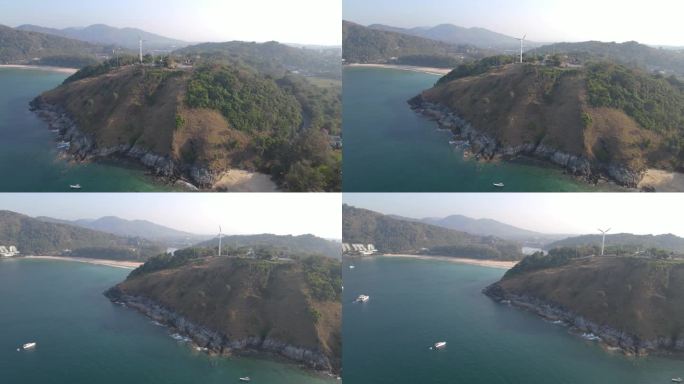 电影普吉岛在日落时间的海岸线全景4k在视点yunui海滩泰国运动盘侧面