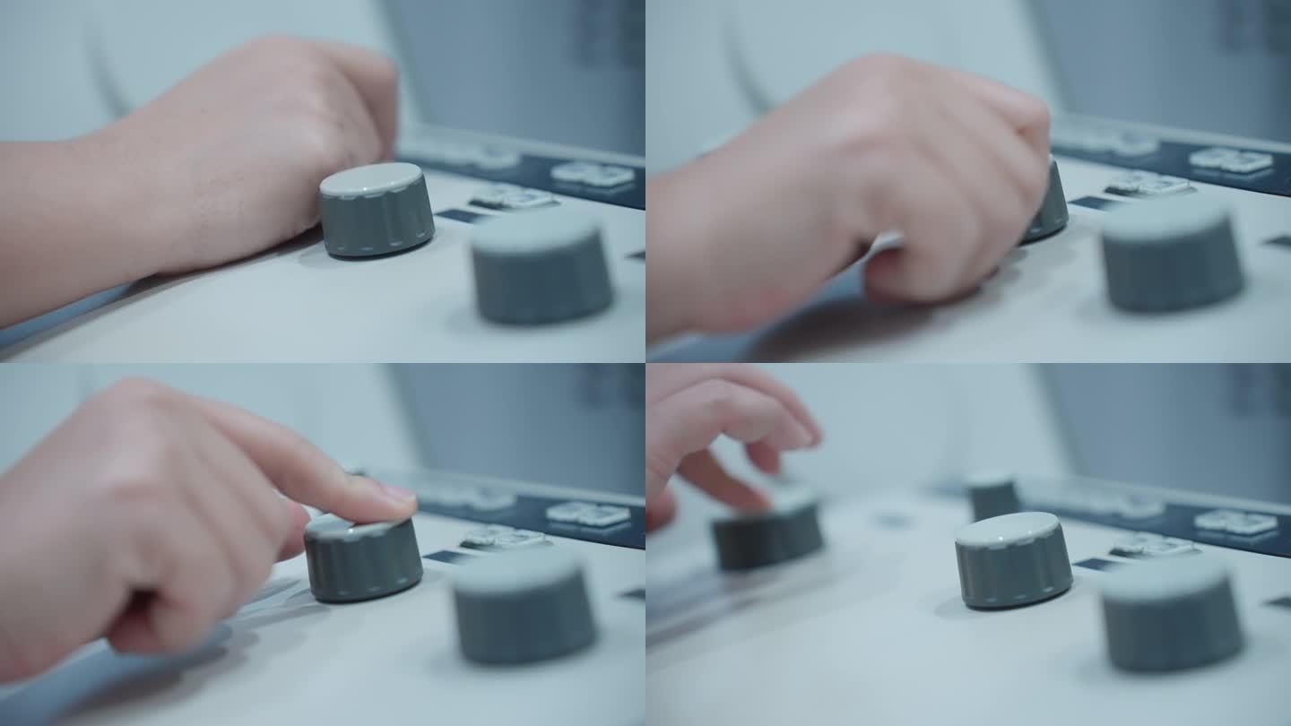 图为，一位女研究员正在用手调节扫描电子显微镜的控制面板上的设置。用手指转动塑料制成的旋钮是可能的。