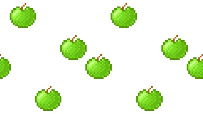 像素艺术绿苹果插图循环动画。动画无缝图案与苹果。4K背景与alpha通道。