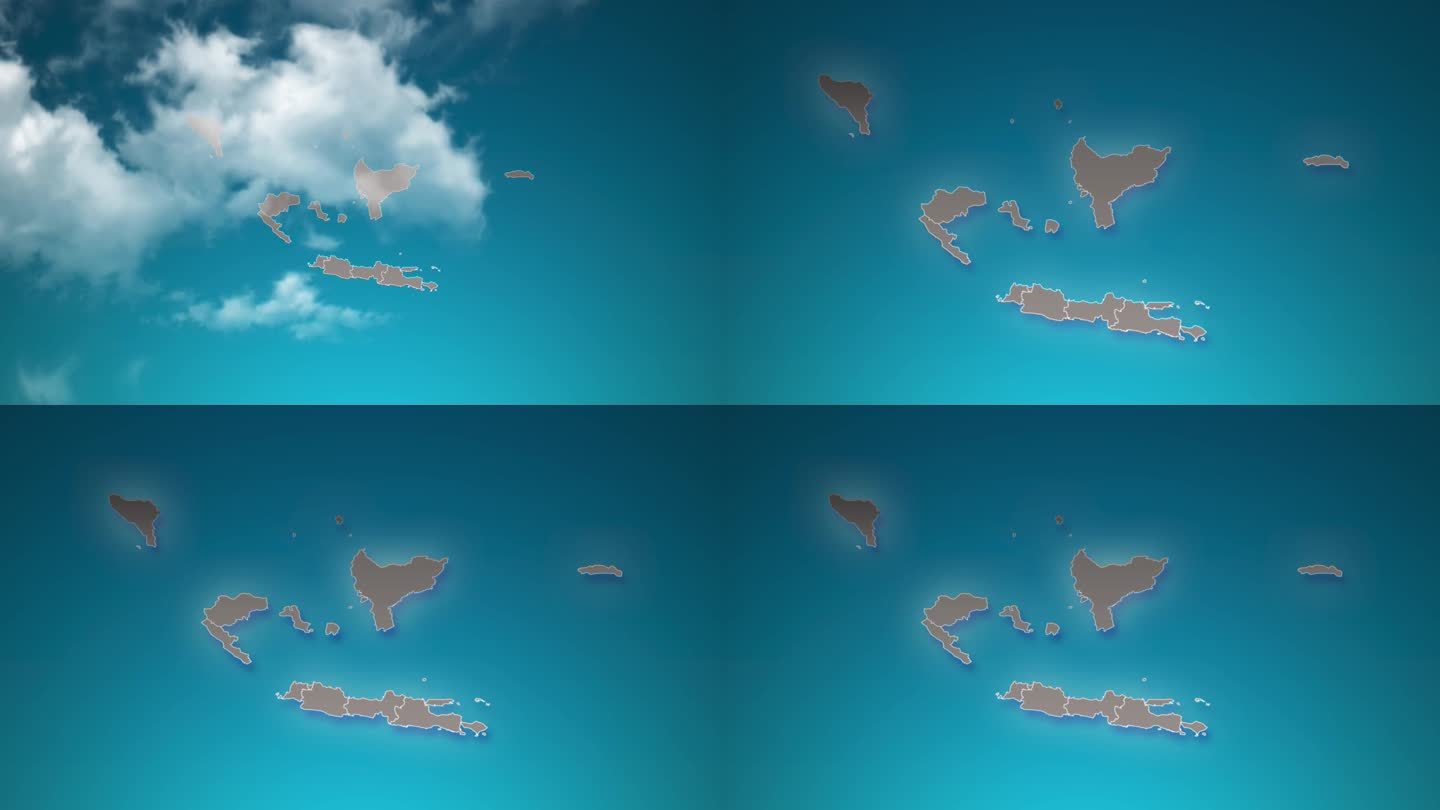 印尼国家地图与放大现实的云飞过。印度尼西亚地图上的相机放大天空效果。背景适合公司介绍，旅游，演讲。