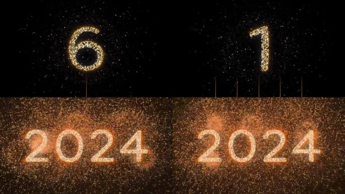 4k新年快乐庆祝橙色烟花倒计时2024