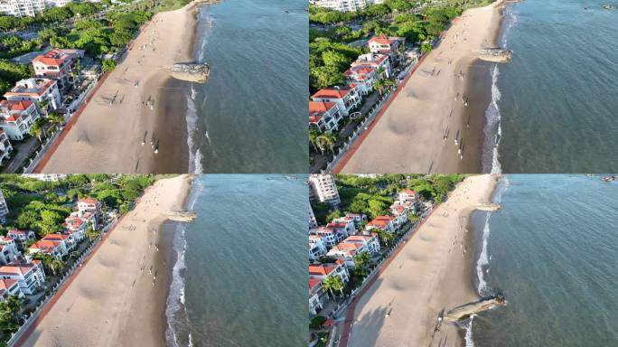 厦门海岸线航拍海边沙滩风景珍珠湾海滨浴场