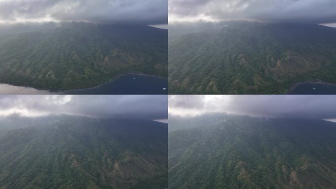 鸟瞰印尼火山岛上空漂浮的云