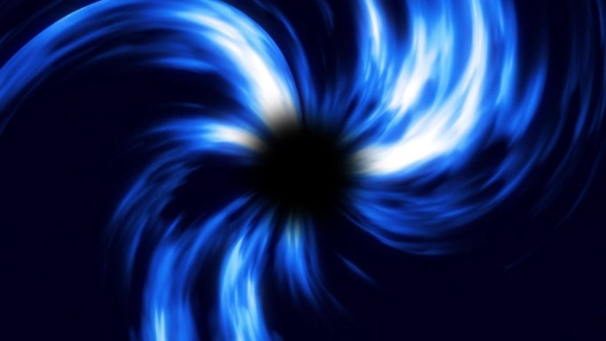 抽象黑洞吸收物质的动画。带着漩涡冲向蓝白相间的物质之舌的中心。