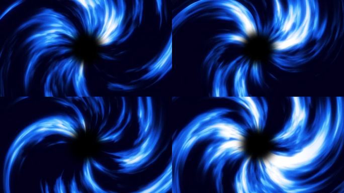 抽象黑洞吸收物质的动画。带着漩涡冲向蓝白相间的物质之舌的中心。