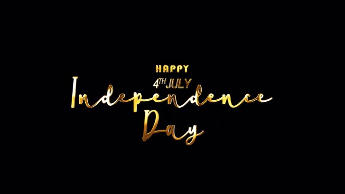 7月4日独立日快乐，金色闪耀，黑色抽象背景上的文字效果动画电影标题。推广广告概念隔离使用QuickT