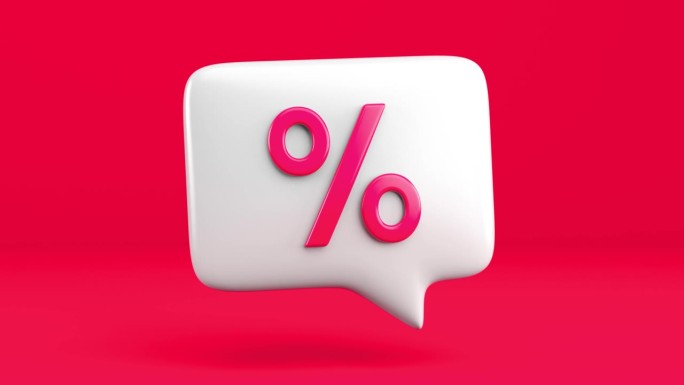 百分比标签提供促销信息气泡图标在红色背景。价格优惠白色徽标为销售和网上购物概念。三维渲染