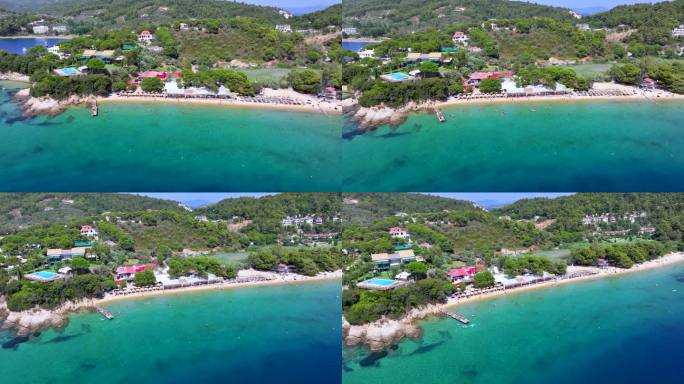斯基亚索斯岛美丽的Vromolimnos海滩鸟瞰图