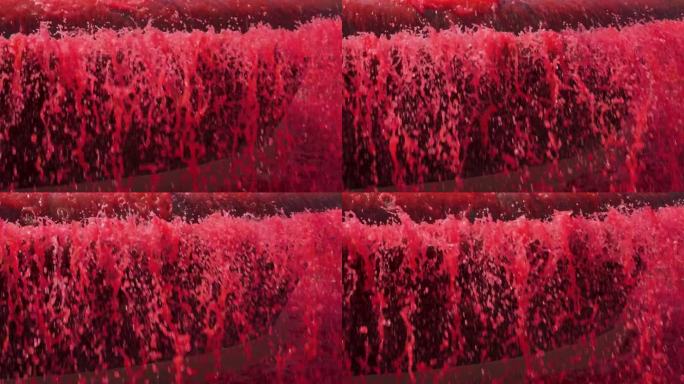 瀑布的红色水被涂上颜色来庆祝万圣节