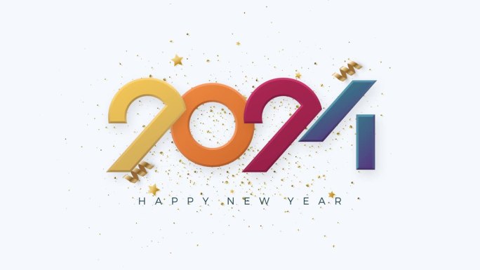 彩色动画，数字2024和豪华黄金闪闪发光。2024年新年庆祝和问候背景。