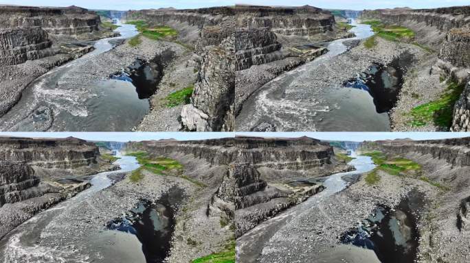 鸟瞰冰岛的河流峡谷。巨大的地质现象。夏季高原土壤侵蚀。受欢迎的目的地。