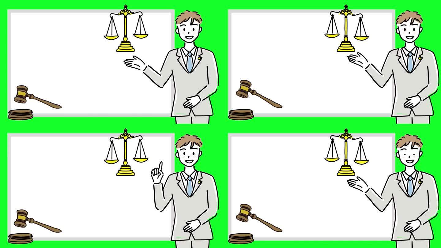 男子律师解释和白板循环动画