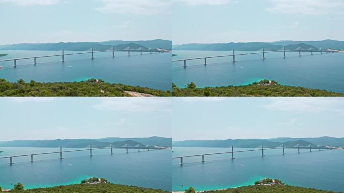 克罗地亚佩列沙茨桥连接岛屿和大陆，鸟瞰图