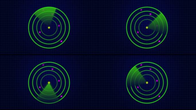雷达HUD屏幕动画与移动目标。用于潜艇和舰船的声纳屏幕。