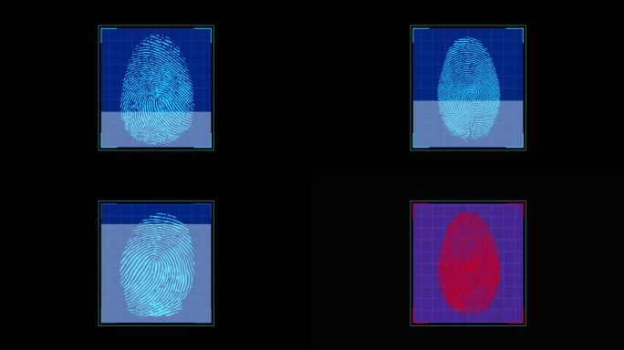 扫描组指纹在未来扫描仪显示。在先进的数字系统中调查各种手指生物指纹，以便快速识别罪犯。