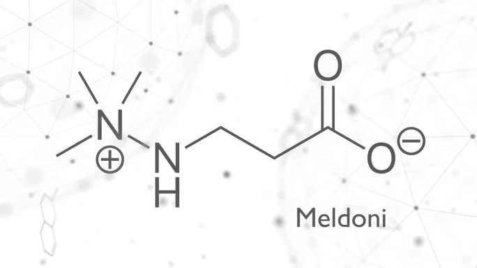 米屈肼抗缺血药物分子。用于治疗心绞痛和心肌梗塞。骨骼的公式。