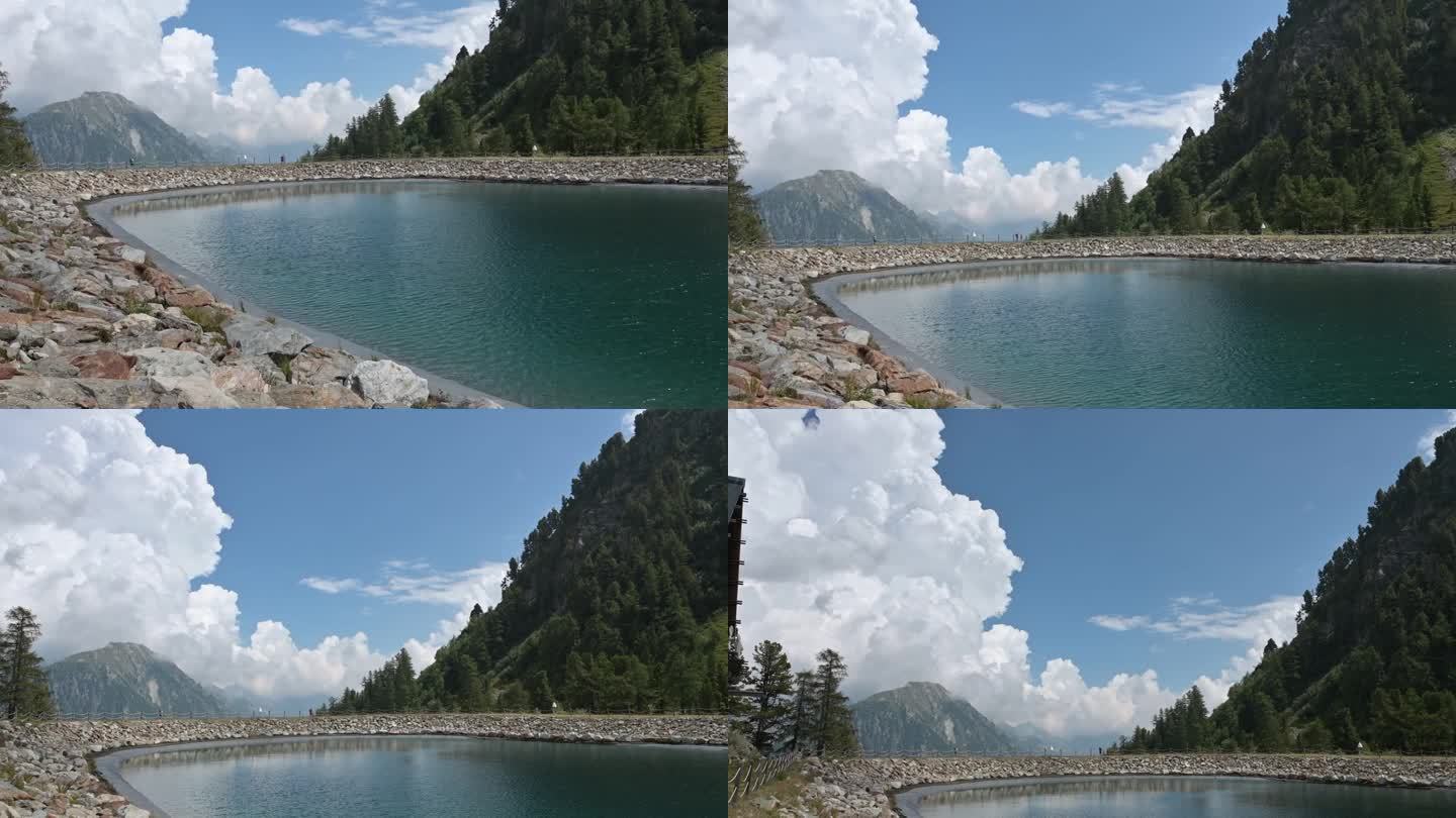 悬挂桁架房屋在人工湖前遮风挡雨