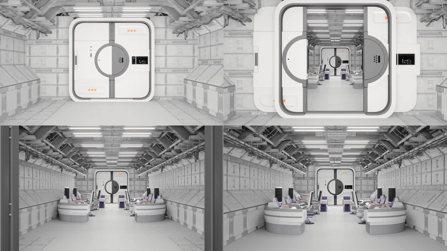 未来的科幻中心内部有电脑和荧光灯