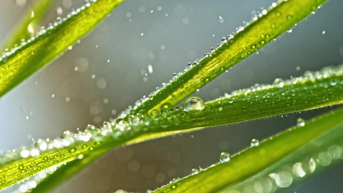 夏雨中草叶上的水珠