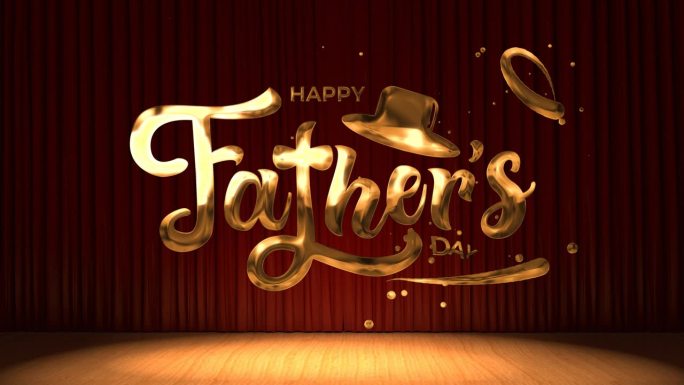父亲节快乐视频动画。“父亲节快乐”黑底金字。金字父亲节。高分辨率高质量的背景。