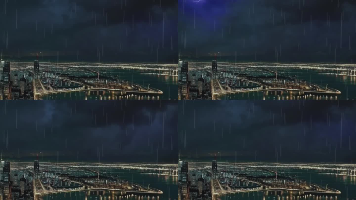 晚上下雨时的动画城市
