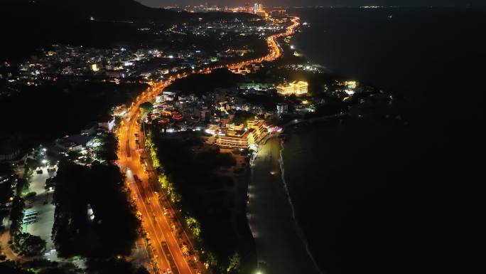 厦门环岛南路夜景公路航拍沿海公路海边公路