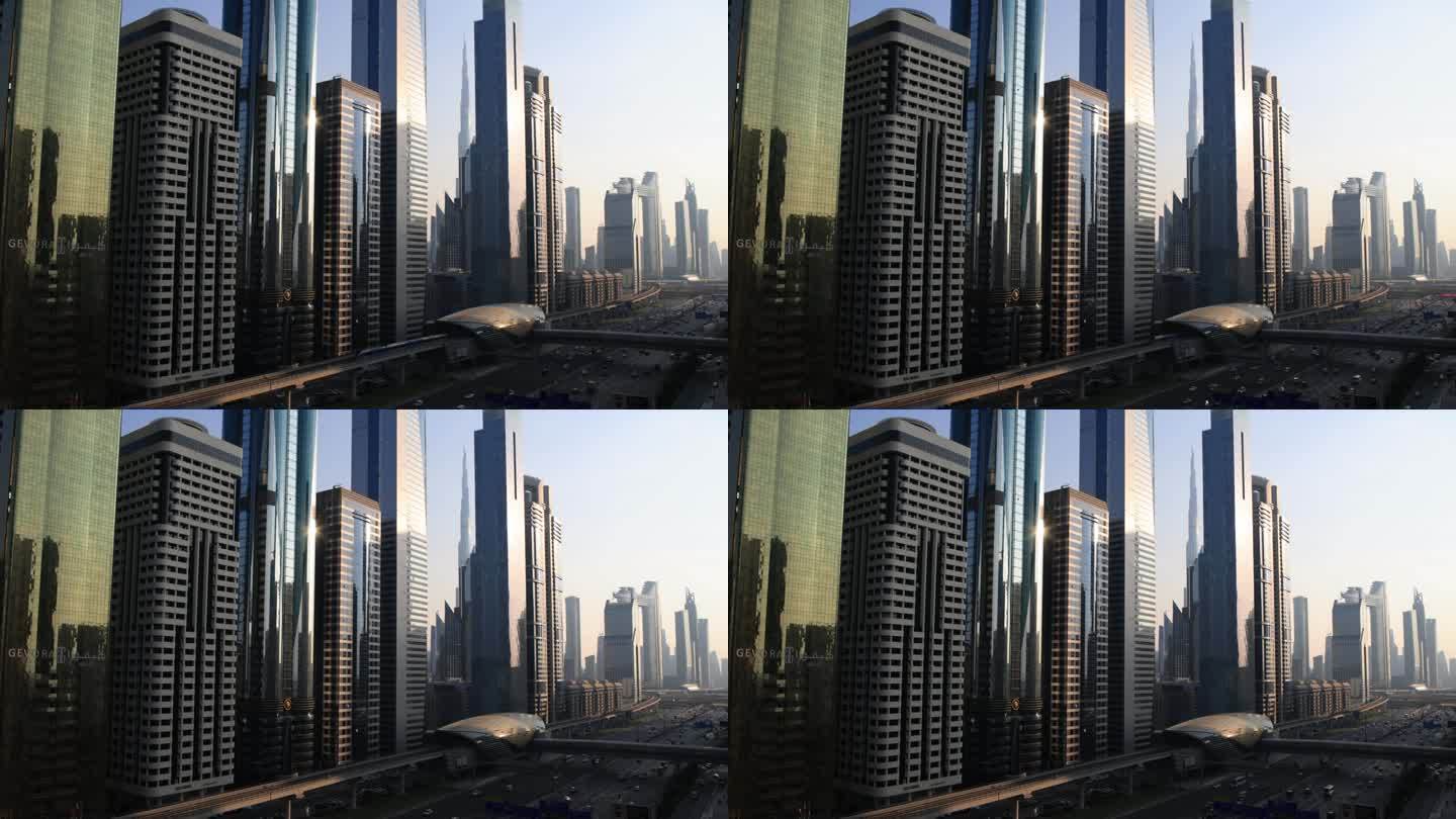 迪拜，阿拉伯联合酋长国:日落:谢赫扎耶德路
