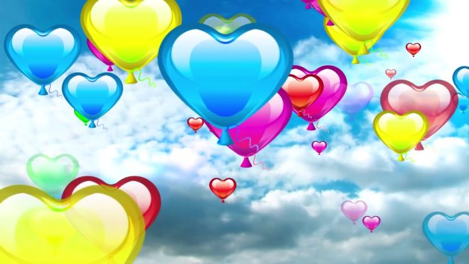 抽象彩色浪漫心气球运动。