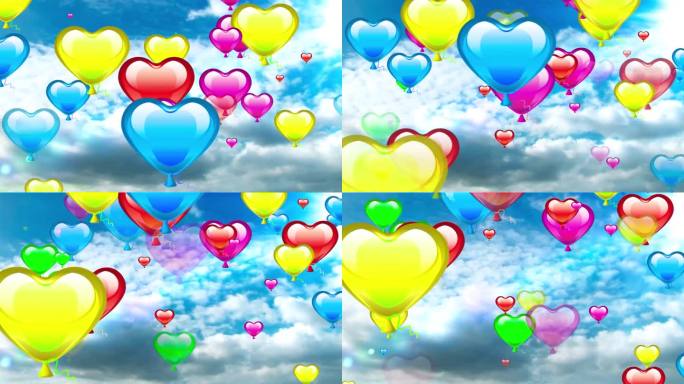 抽象彩色浪漫心气球运动。