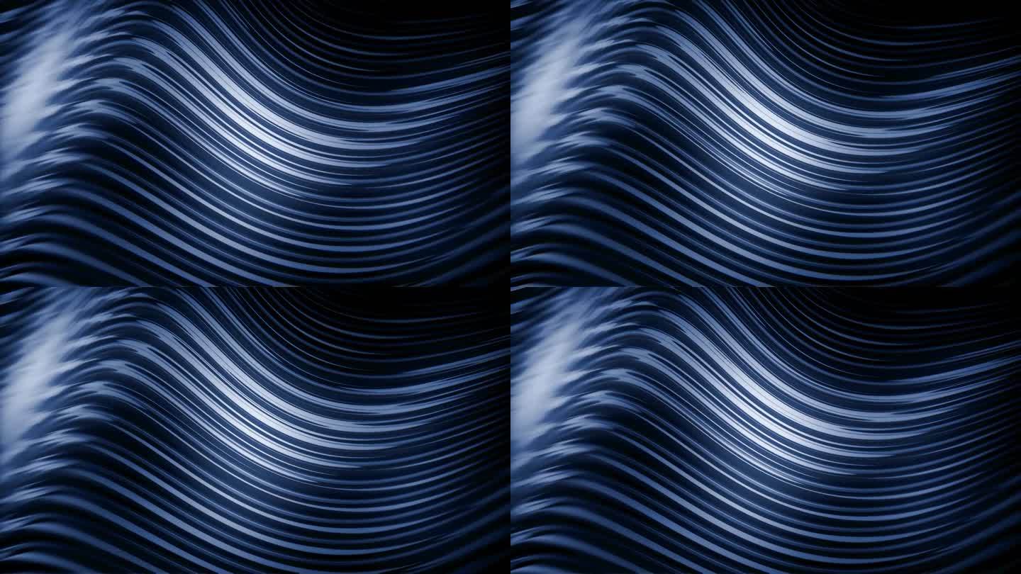 4K蓝色抽象环路波。发光的颜色与软曲线条在运动股票视频。优雅的几何背景同步样条。