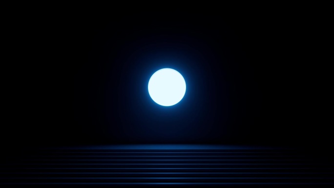 3 d动画。现代最小几何背景的洞出现在黑暗的房间与台阶。皎洁的月光从圆圆的窗户里照进来。空白展示平台