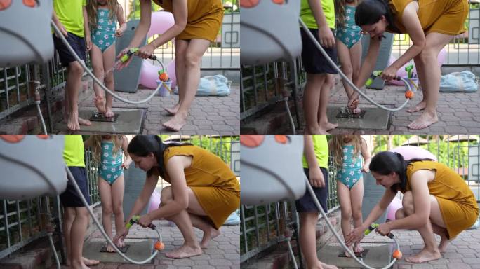 妈妈给孩子洗脚清洁清洗视频素材