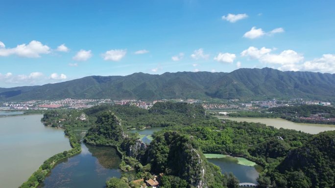 中国七星洞鸟瞰图肇庆城市航拍5A七星岩景
