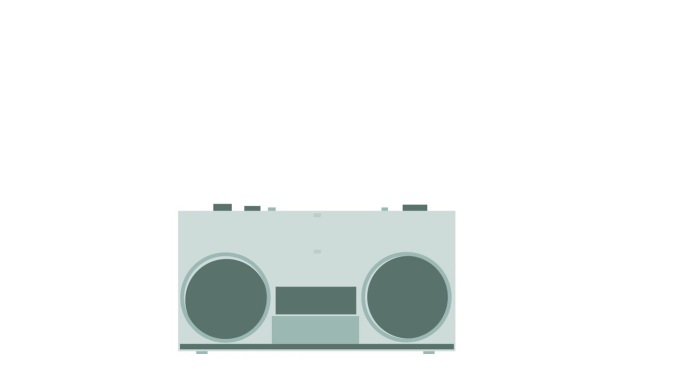 动画复古收音机盒式录音机。老式磁带录音机与无线电接收机平面图标透明的背景。动画与alpha通道。