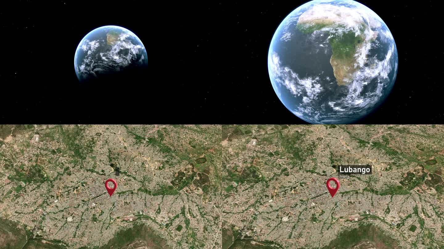 卢班戈城市地图从太空到地球缩放，安哥拉