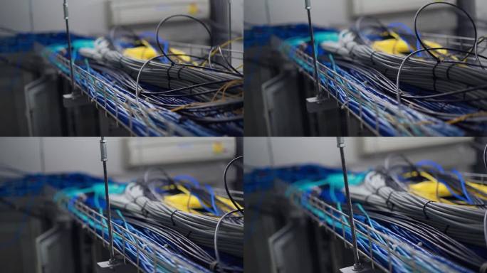慢动作电缆梯支持布线在服务器机房的服务器机架上。