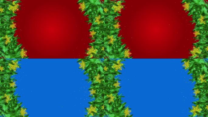 4K 3D动画圣诞树树枝金色和白色的雪花