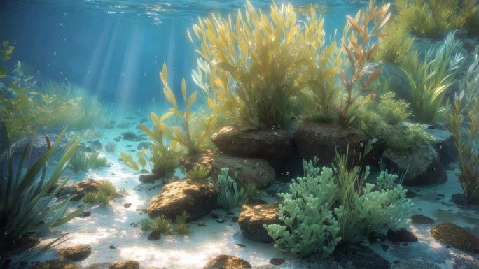 海底海藻植物的水下场景