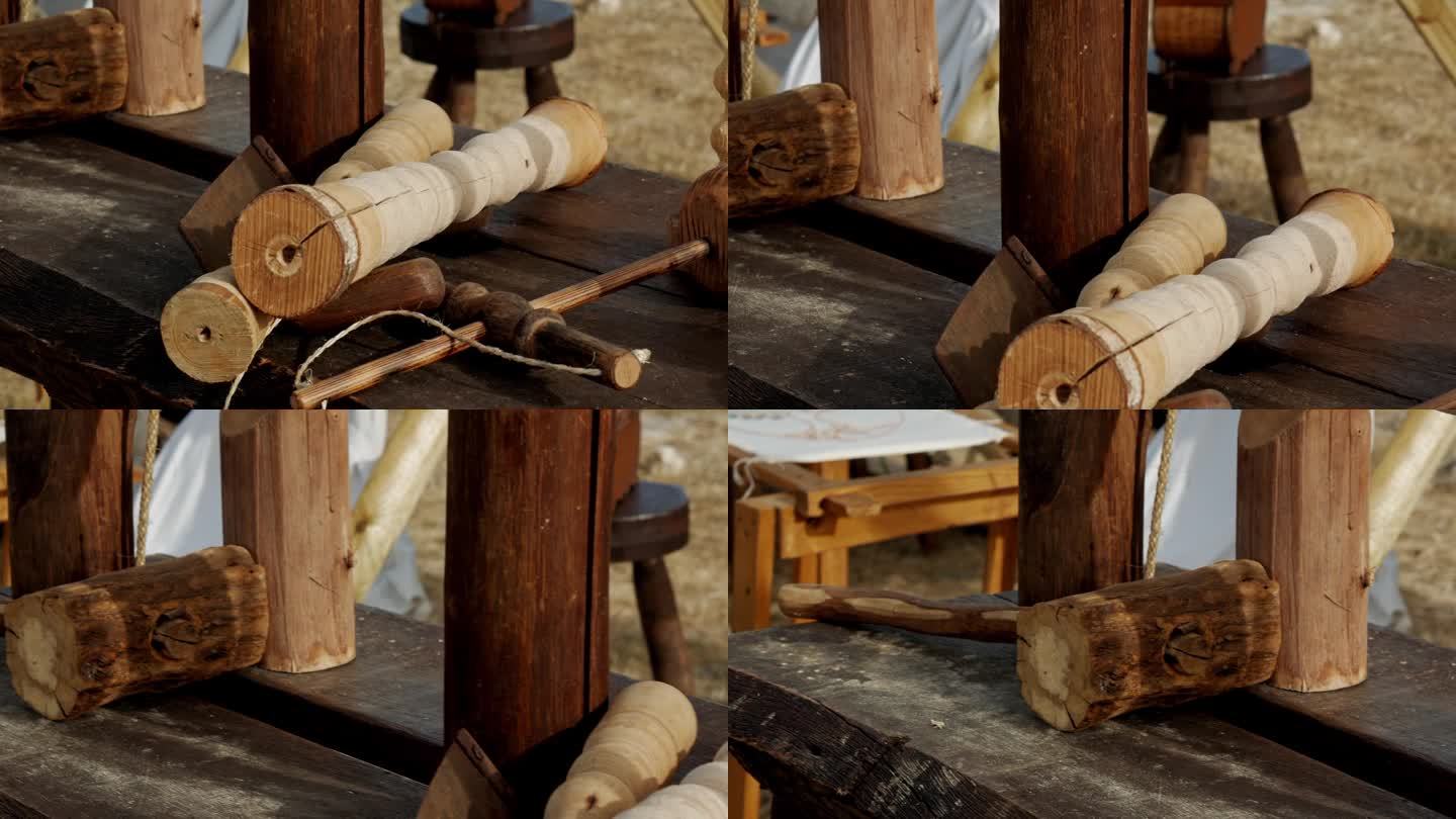 木匠的桌子和他的工作工具的特写镜头